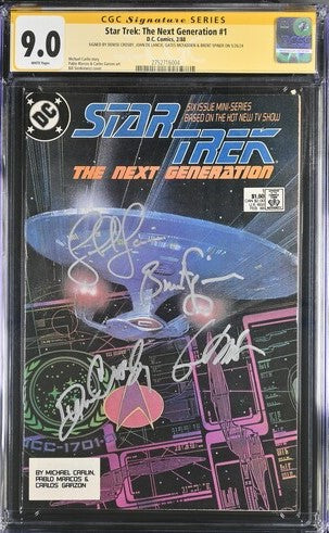 Star Trek: The Next Generation #1 DC Comics CGC Signature Series 9.0 Cast x4 Signed Crosby, De Lancie, Spiner, Mcfadden