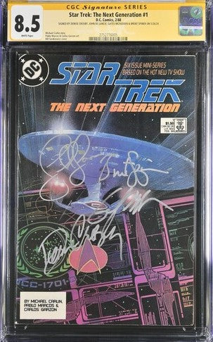 Star Trek: The Next Generation #1 DC Comics CGC Signature Series 8.5 Cast x4 Signed Crosby, De Lancie, Spiner, McFadden