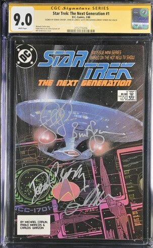 Star Trek: The Next Generation #1 DC Comics CGC Signature Series 9.0 Cast x4 Signed Crosby, De Lancie, Spiner, Mcfadden