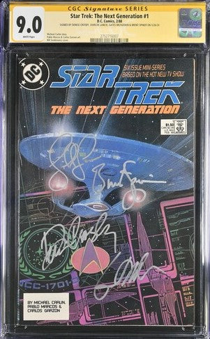 Star Trek: The Next Generation #1 DC Comics CGC Signature Series 9.0 Cast x4 Signed Crosby, De Lancie, Spiner, Mcfadden