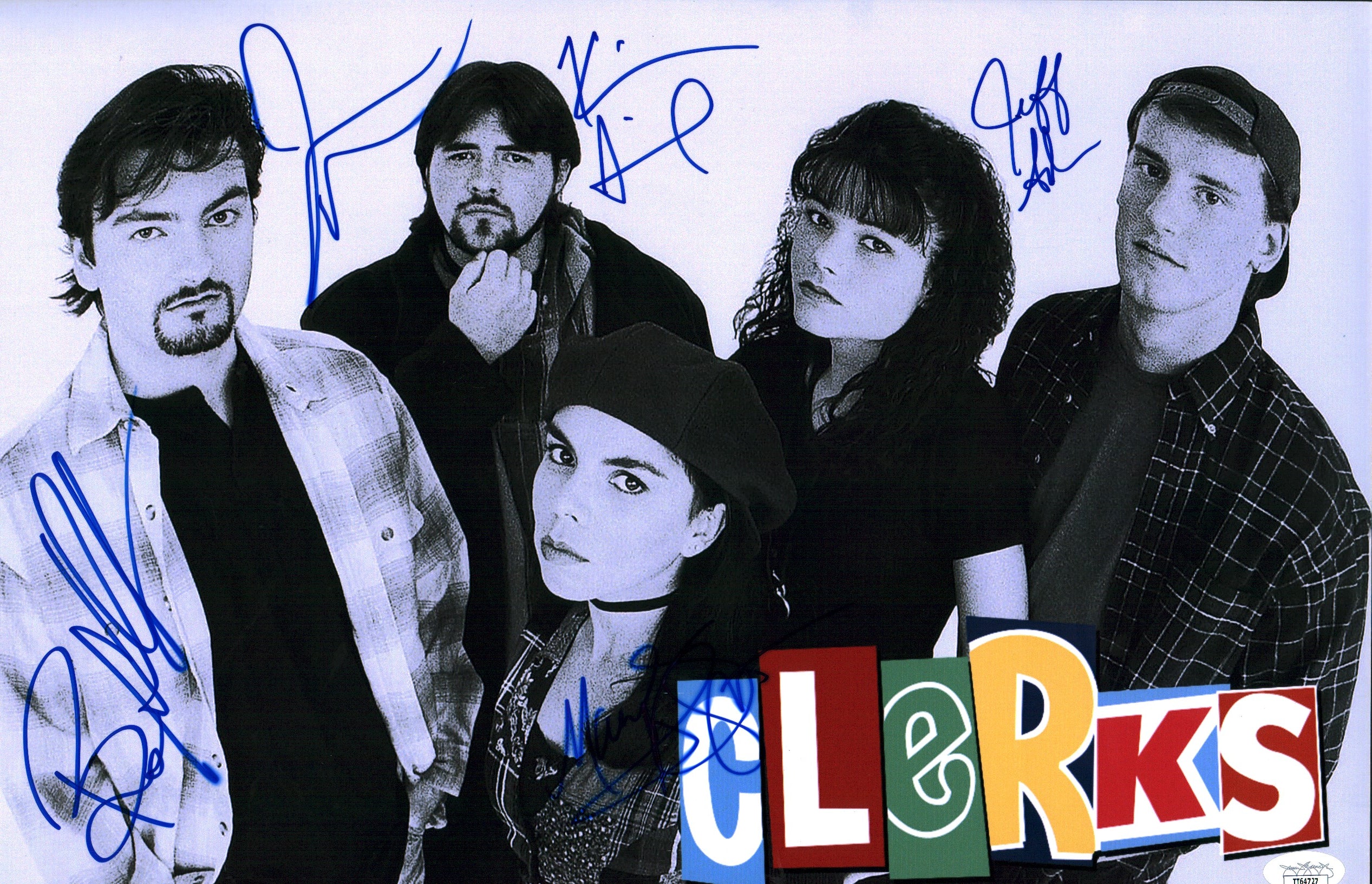 Clerks 11x17 Mini Poster Cast x5 Signed Anderson, Ghigliotti, O'Halloran, Mewes, Smith JSA Certified Autograph GalaxyCon