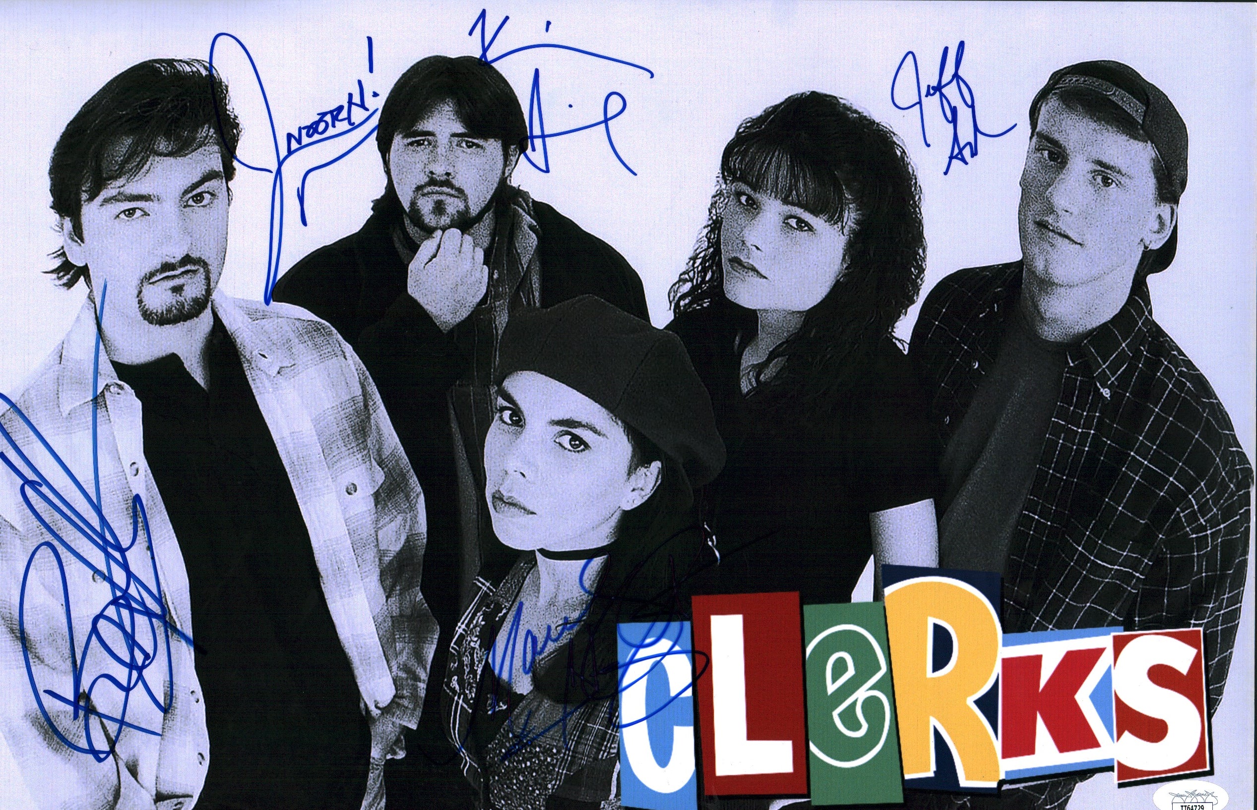 Clerks 11x17 Mini Poster Cast x5 Signed Anderson, Ghigliotti, O'Halloran, Mewes, Smith JSA Certified Autograph GalaxyCon