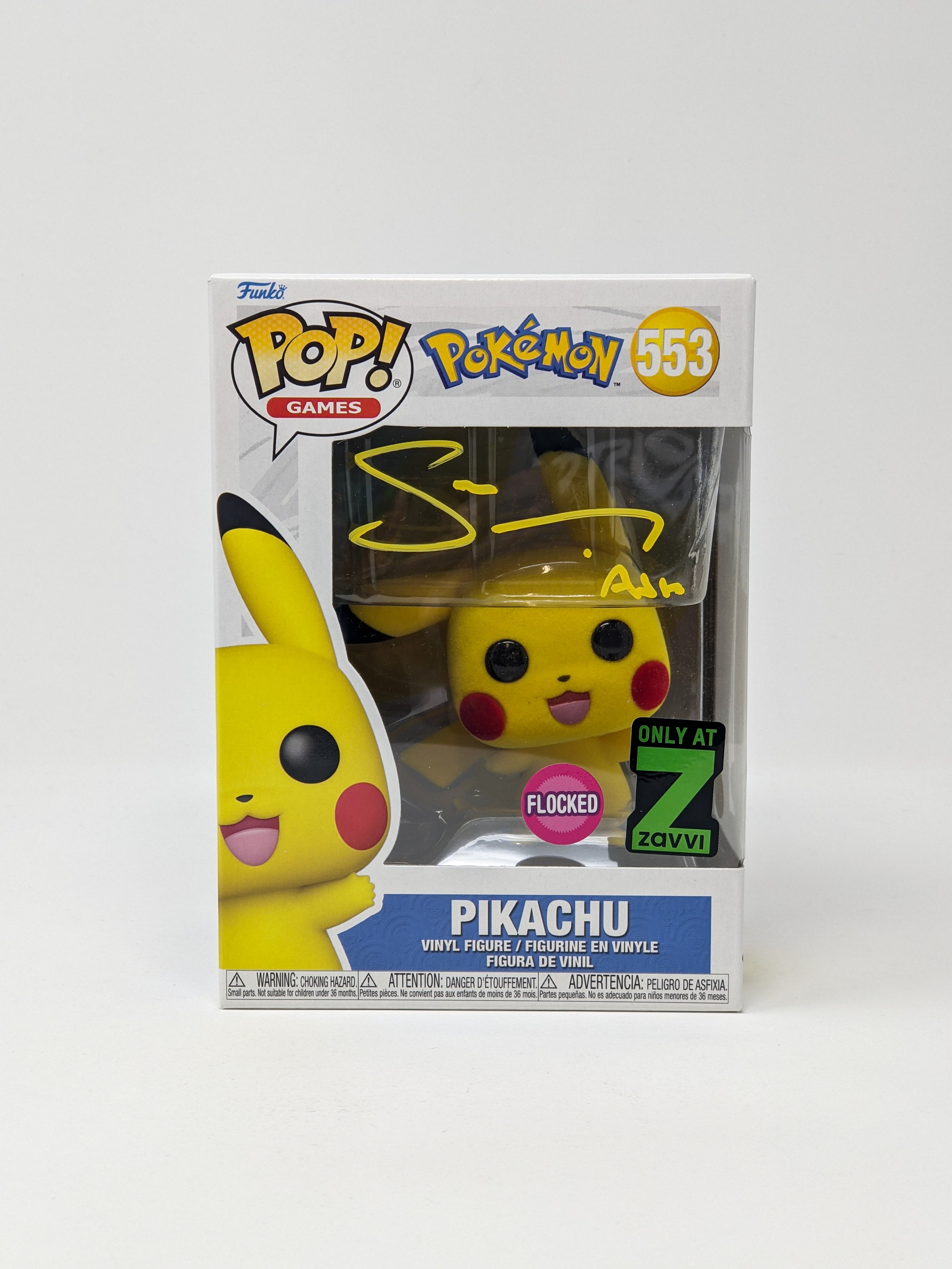 Sarah Natochenny Pokemon Flocked Pikachu #553 Exclusive Flocked Signed Funko Pop JSA Certified Autograph