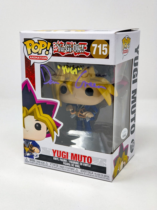 signed yugioh cards Dan Green YuGiOh Yugi Muto #715 Signed Funko Pop JSA Certified Autogra