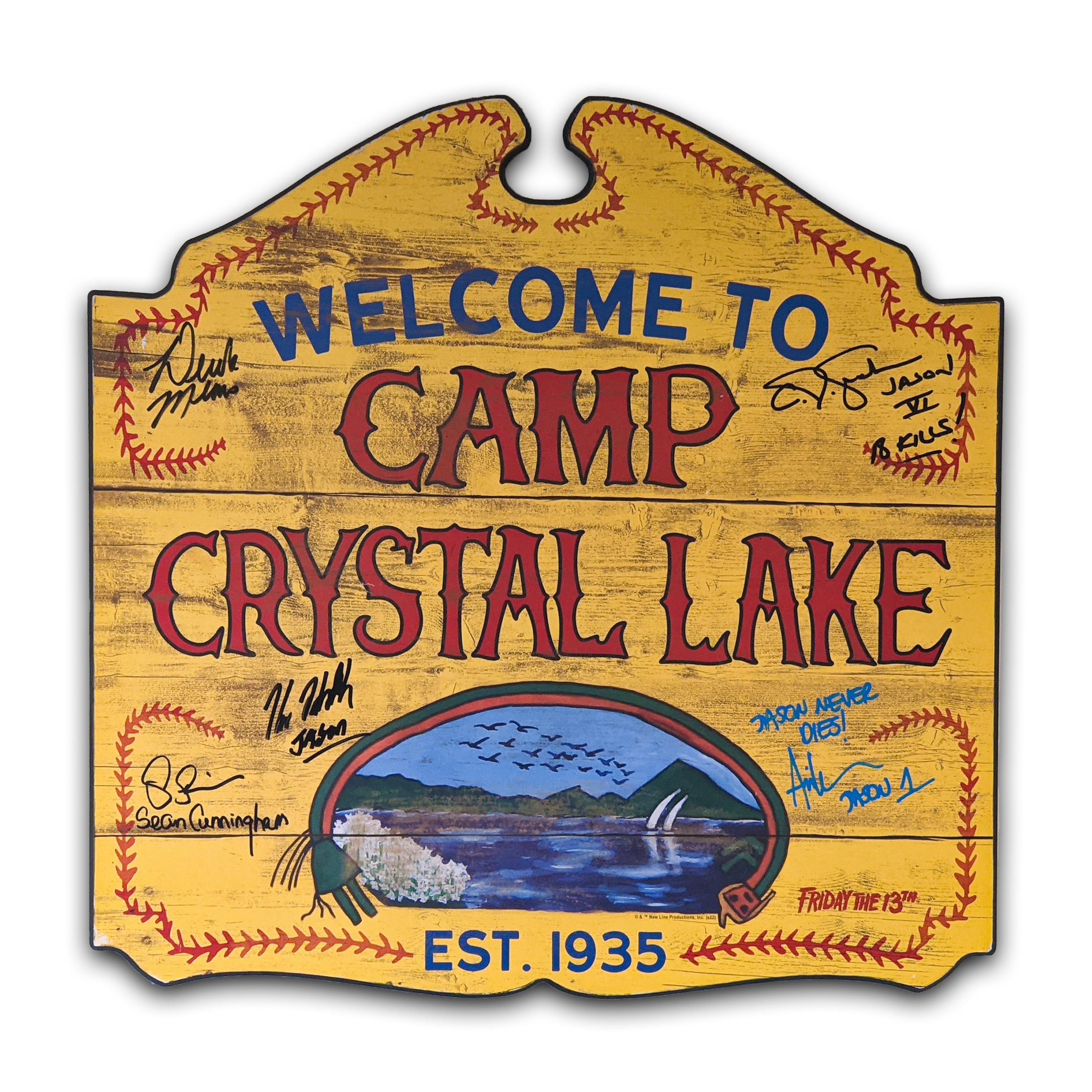 Camp Crystal Lake Sign Signed x5 Mears, Hodder, Graham, Kirzinger JSA Certified Autograph