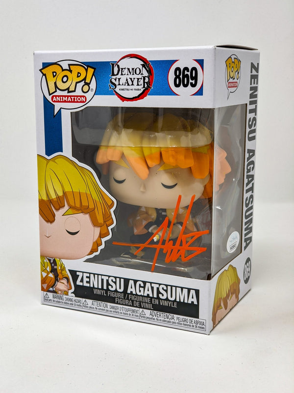 Aleks Le Demon Slayer Zenitsu Agatsuma #869 Signed Funko Pop JSA Certified Autograph