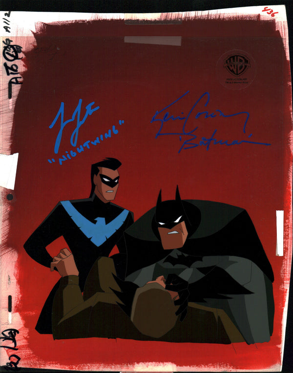 Batman 11" x 9" Signed Animation Production Cel Cast x 2 Signed Conroy, Lester JSA LOA Certified Autograph