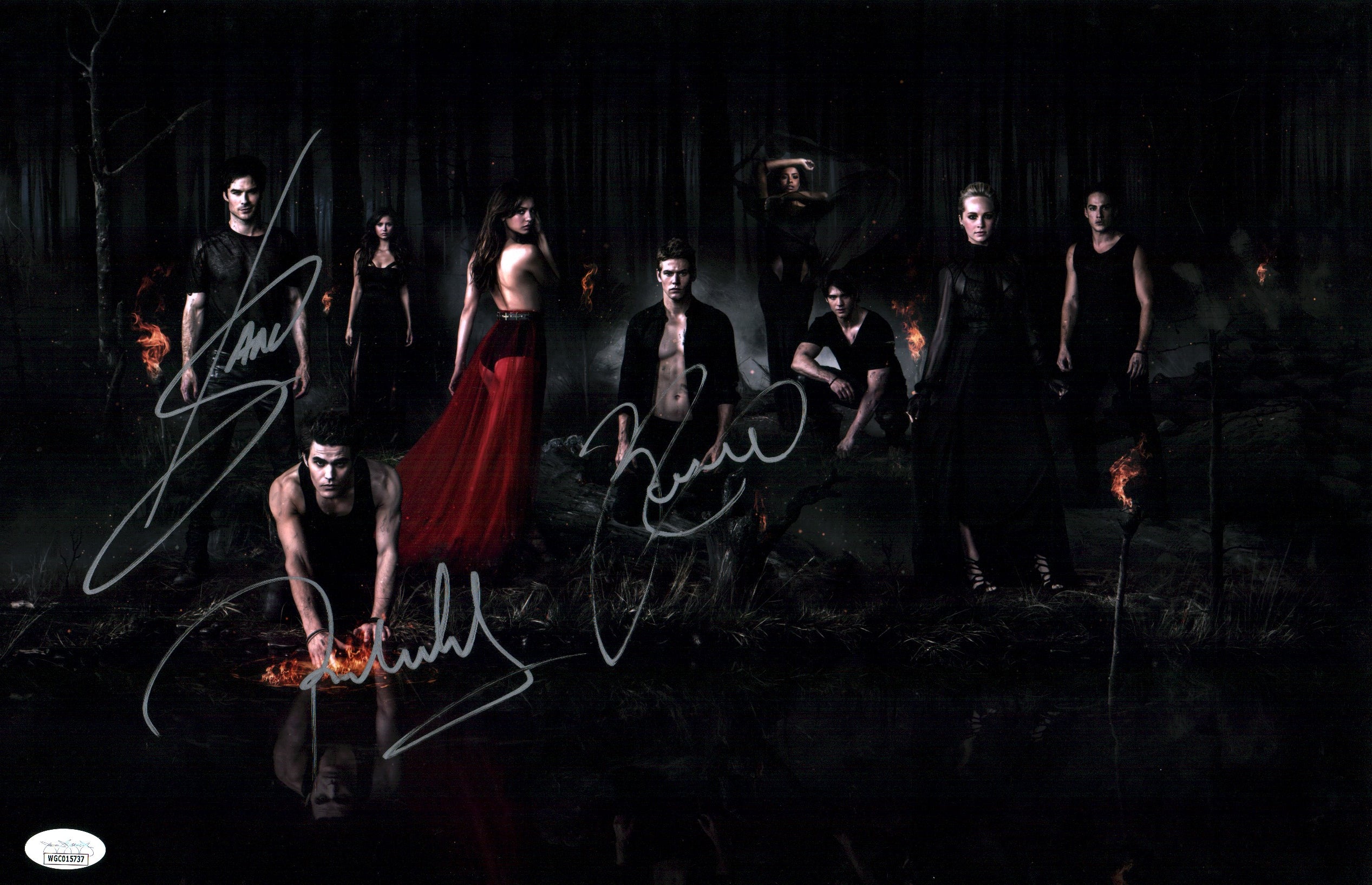 The Vampire Diaries 11x17 Signed Photo Poster Cast x3 Roerig, Wesely, Somerhalder JSA Certified Autograph