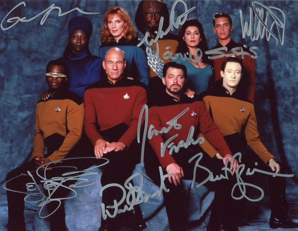 Star Trek: The Next Generation TNG 8x10 Signed Burton Dorn Frakes McFadden Sirtis Spiner Stewart Wheaton Cast Photo JSA COA Certified Autograph