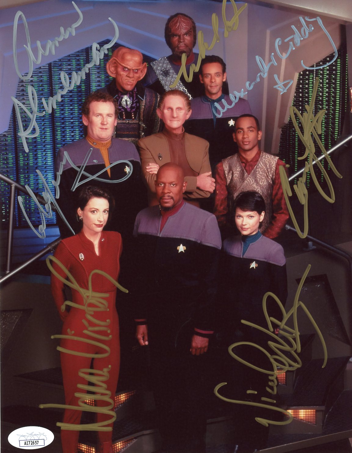 Star Trek: DS9 8x10 Photo Signed Dorn Farrell Lofton Meaney Shimerman Siddig Visitor Autograph JSA Certified COA