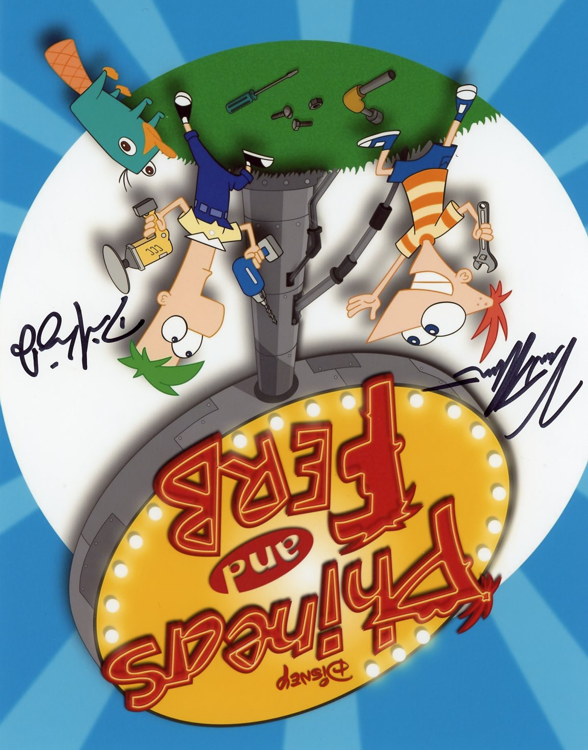 Phineas and Ferb 8x10 Photo Cast x2 Signed Errigo Martella Signed Photo JSA Certified Autograph