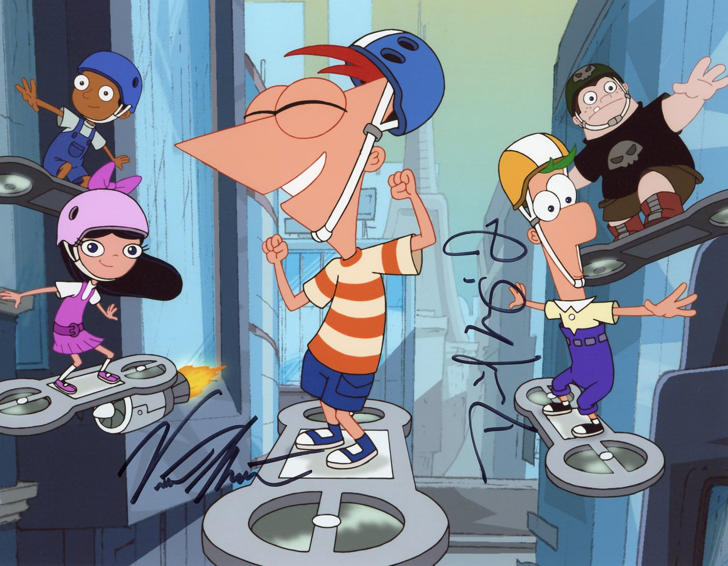 Phineas and Ferb 8x10 Photo Cast x2 Signed Errigo Martella Signed Photo JSA Certified Autograph