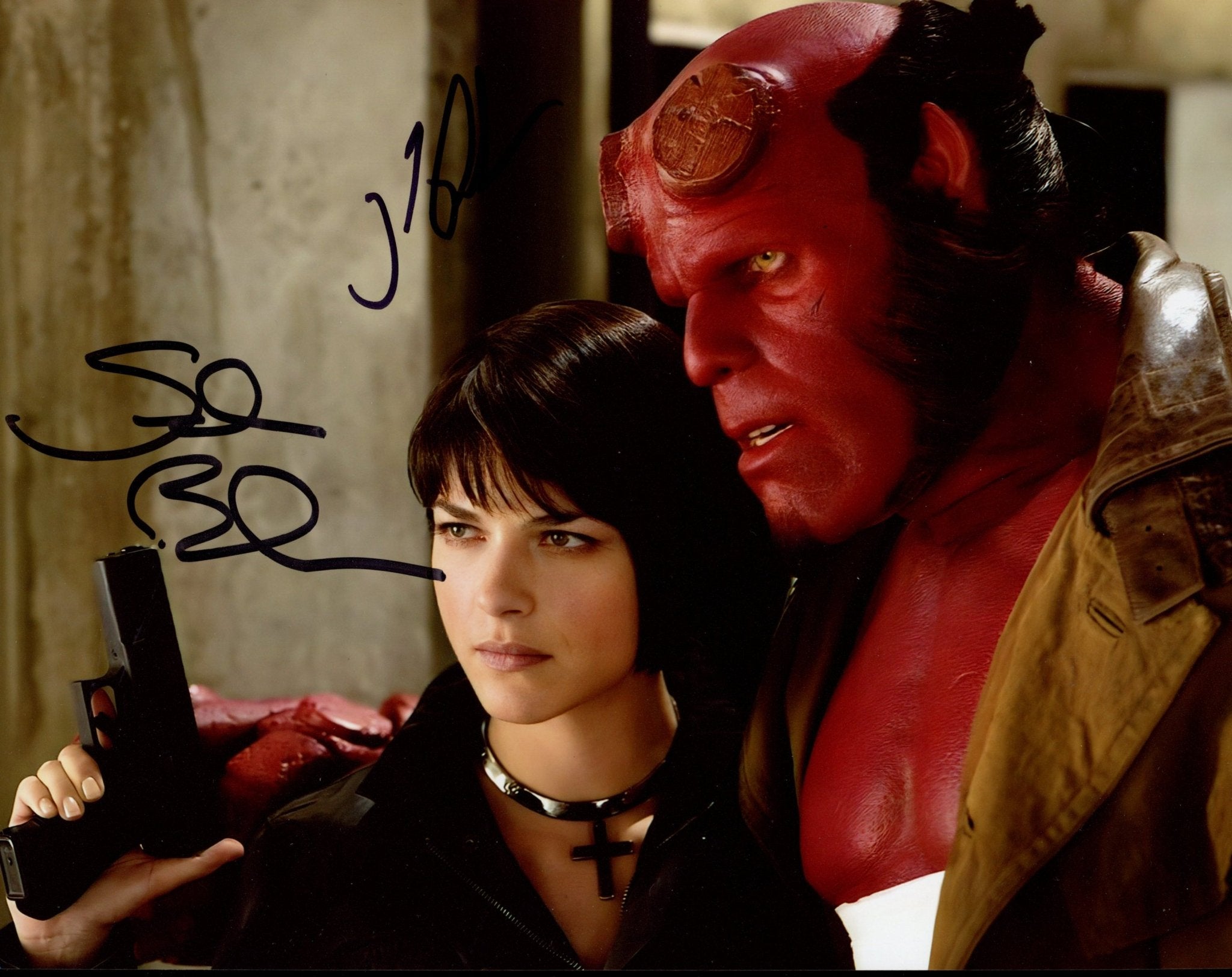 Hellboy 8x10 Photo Cast x2 Signed Selma Blair, Ron Perlman JSA Certified Autograph