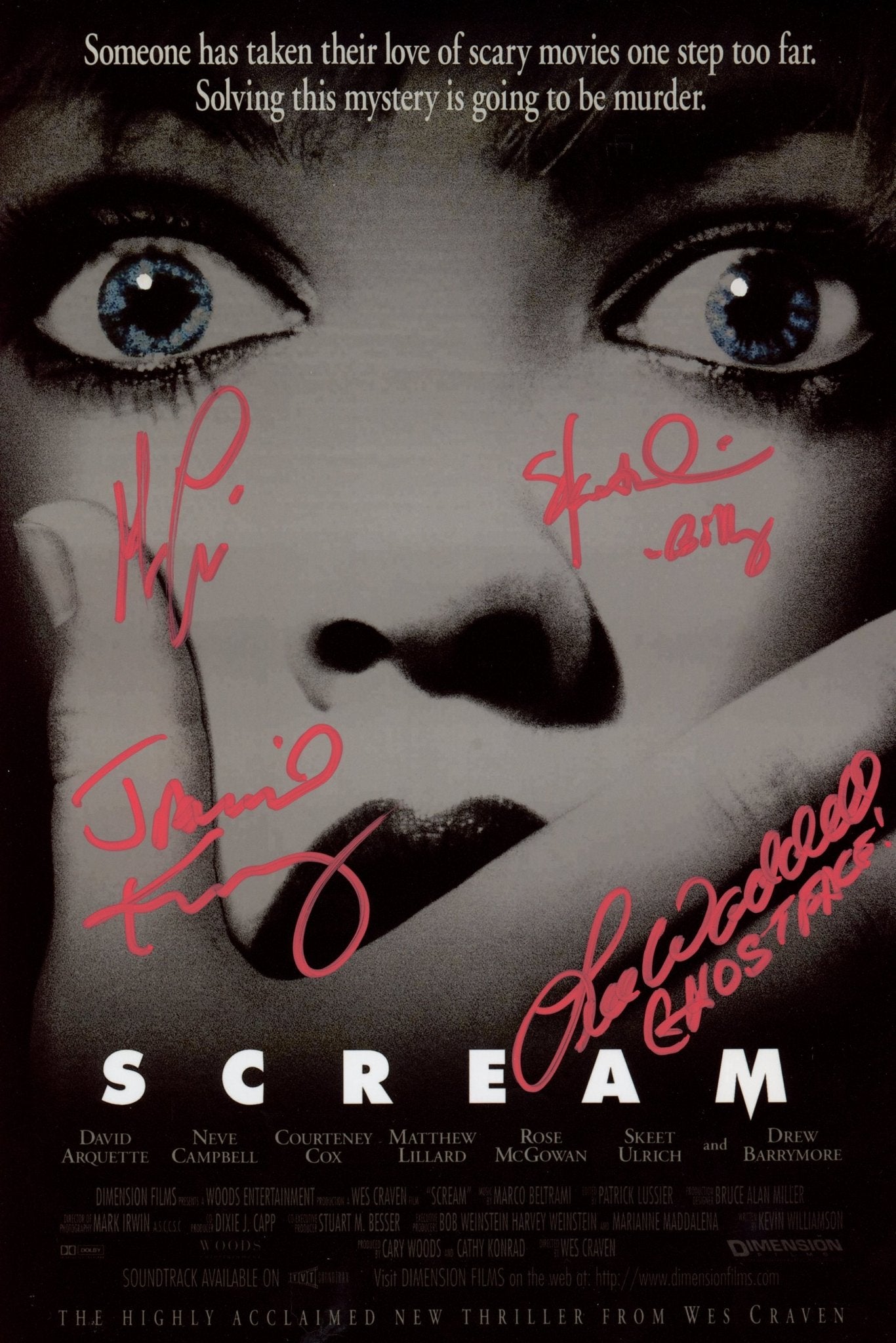 Scream 8x12 Signed Photo Cast x4 Lillard, Ulrich, Kennedy, Waddell JSA Certified Autograph