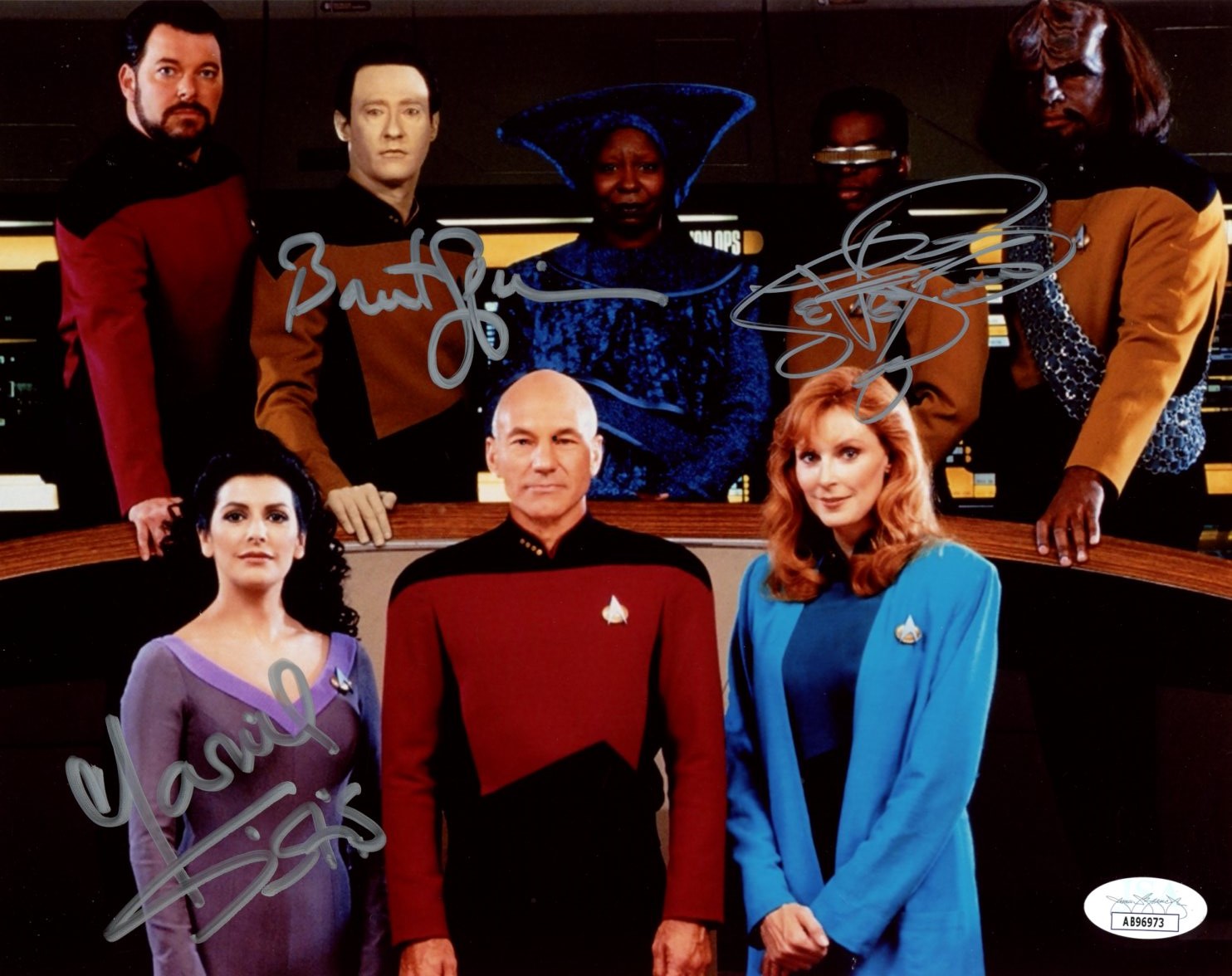 Star Trek 8x10 Cast Photo Signed Spiner Burton Sertis Jonathan Frakes JSA Certified Autograph