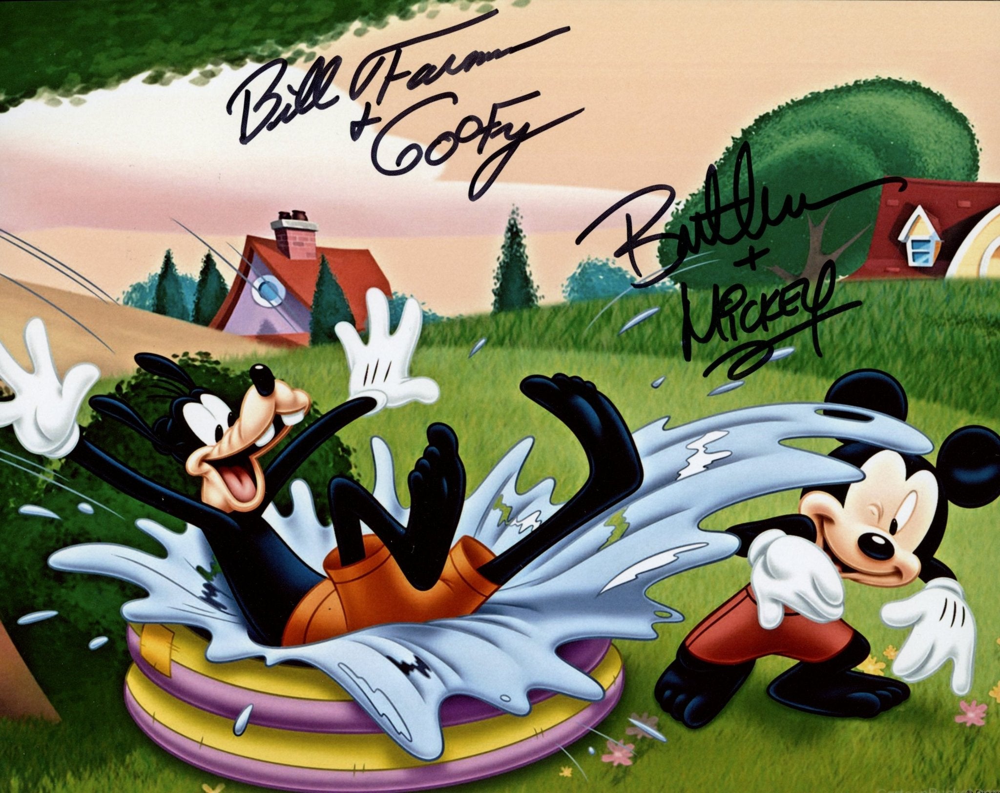Disney Goofy and Mickey Mouse 8x10 Signed Bill Farmer, Bret Iwan Autograph Photo JSA Certified