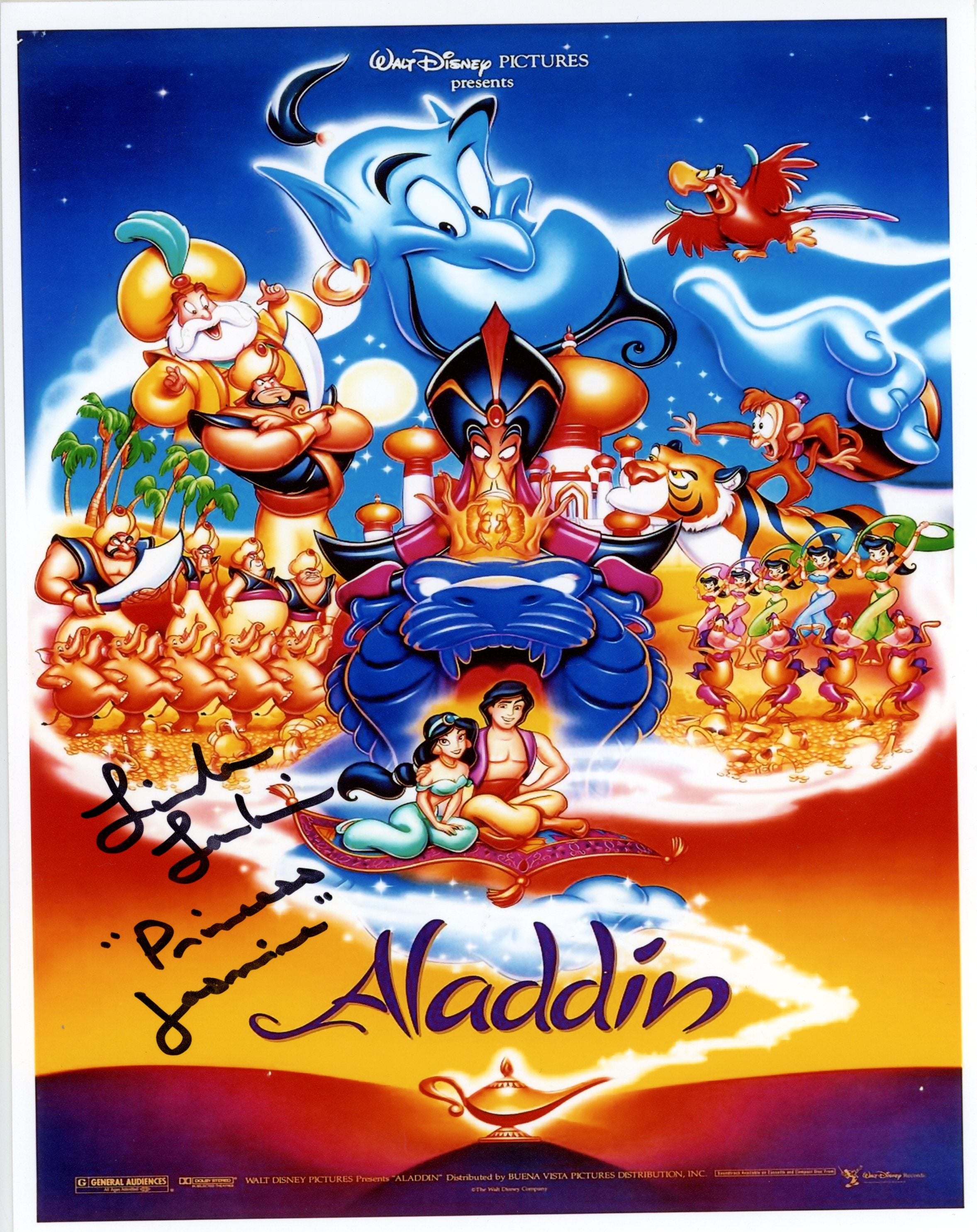 Linda Larkin Disney Aladdin 8x10 Signed Photo JSA Certified Autograph