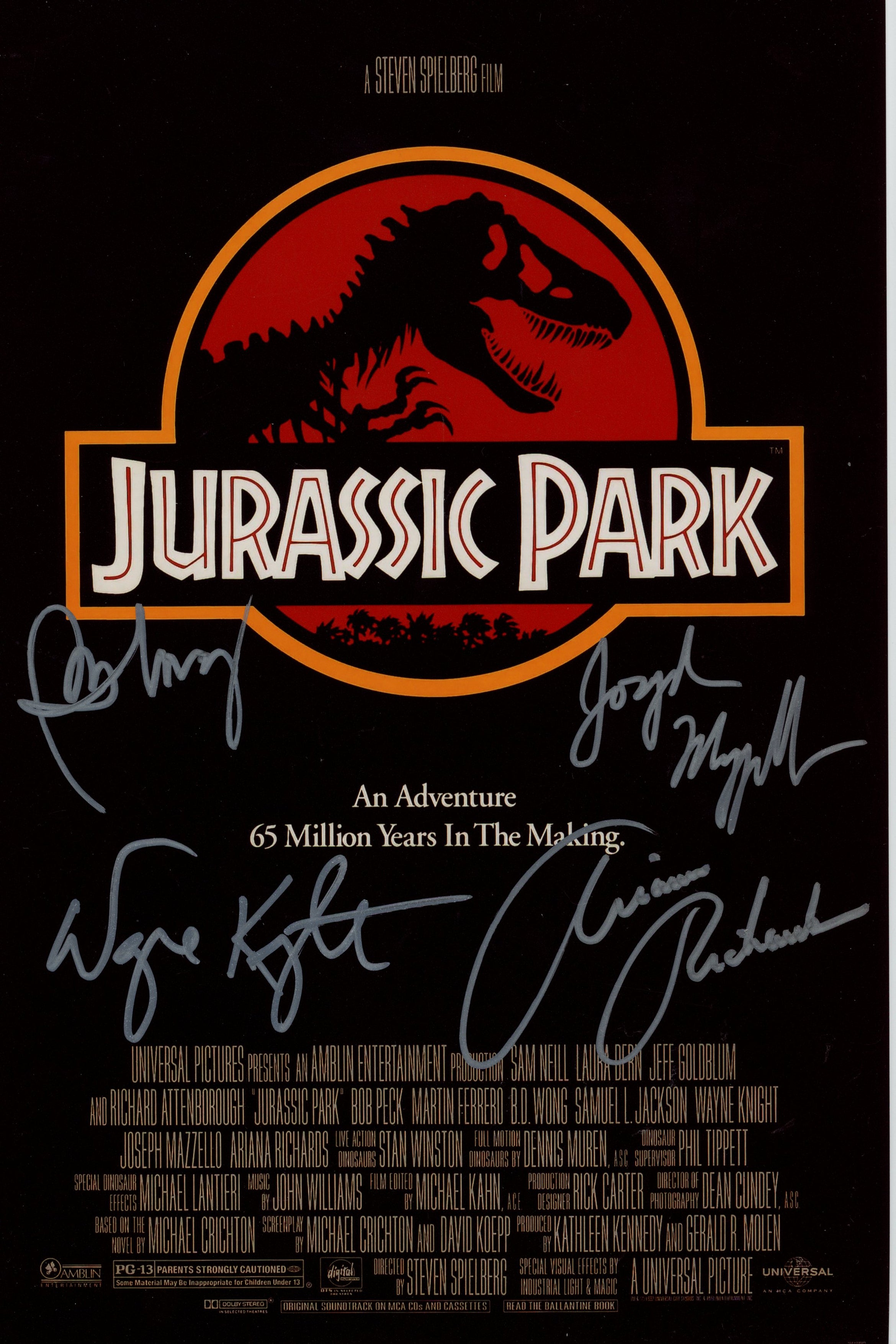 Jurassic Park 8x12 Signed Photo Joseph Mazzello, Wayne Knight, Ariana Richards, BD Wong