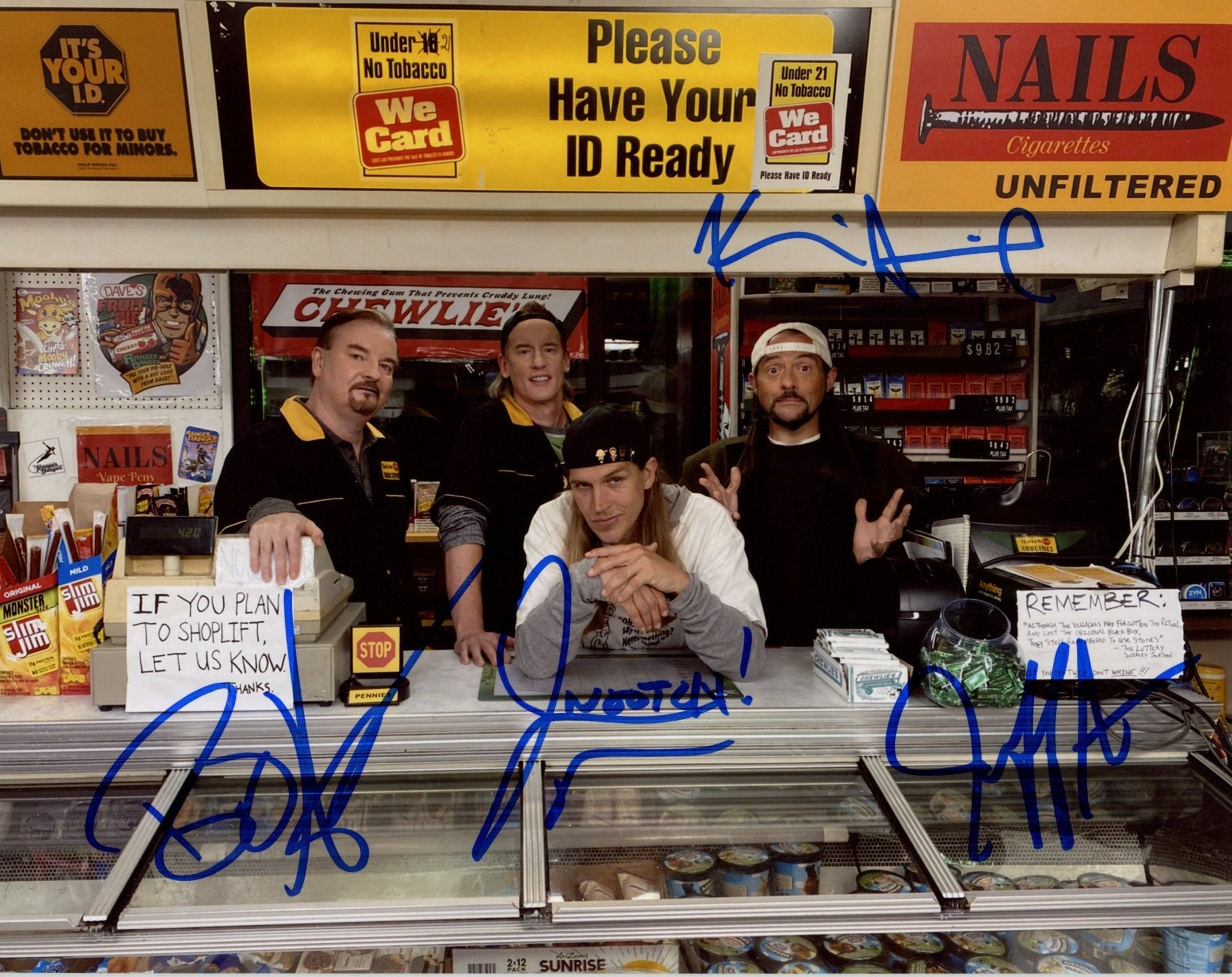 Clerks 8x10 Cast Signed Photo Jeff Anderson, Brian O'Halloran, Jason Mewes, Kevin Smith