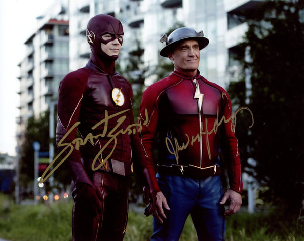 The Flash Cast Signed 8x10 Photo Grant Gustin, John Wesley Shipp JSA Certified Autograph