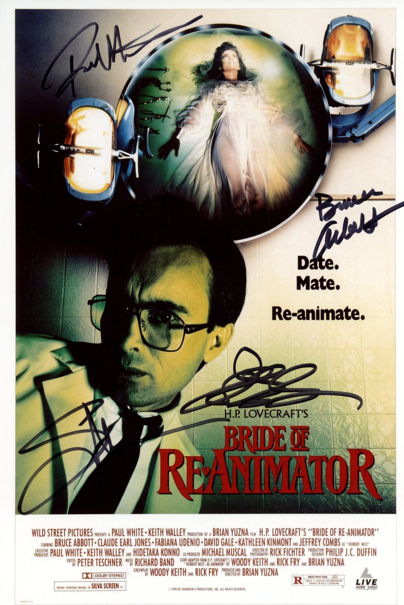 Bride of Re-Animator 8x12 Signed Abbott, Combs, Kurtzman, Nicotero Photo JSA Certified Autograph
