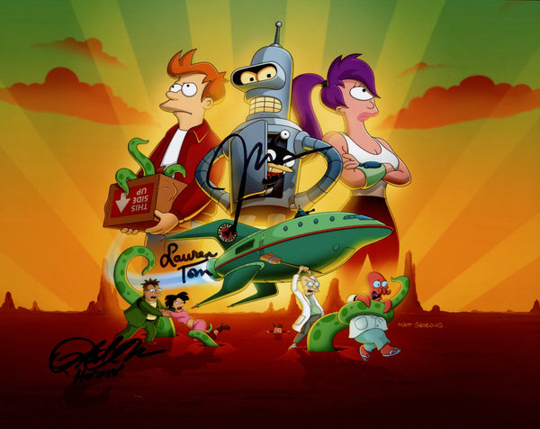 Futurama 8x10 Photo Poster Cast x3 Signed Lamarr, DiMaggio, Tom JSA Certified Autograph