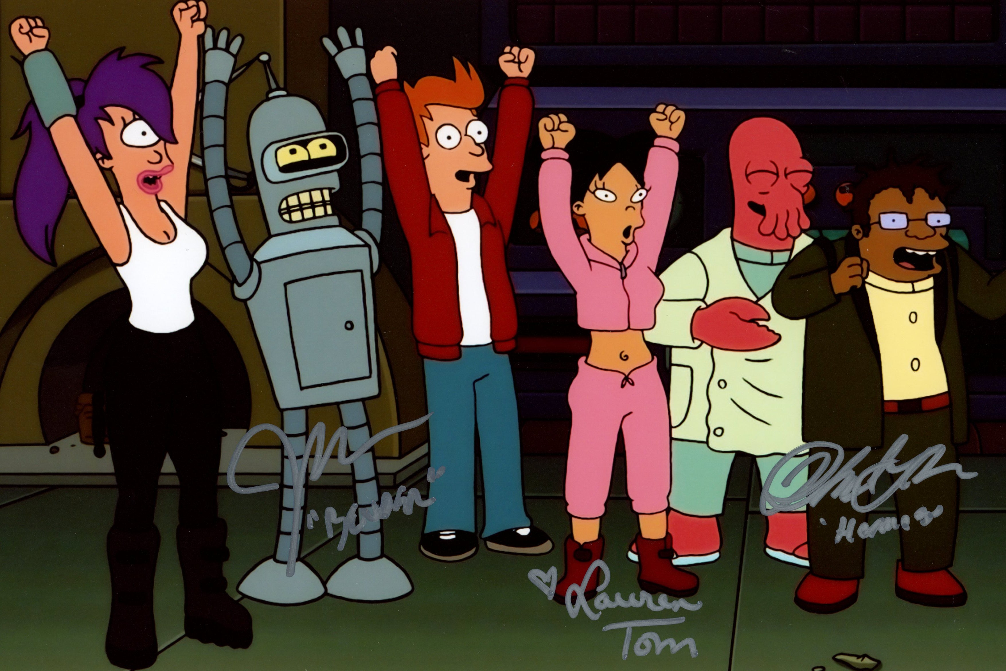 Futurama 8x12 Photo Poster Cast x3 Signed Lamarr, DiMaggio, Tom JSA Certified Autograph