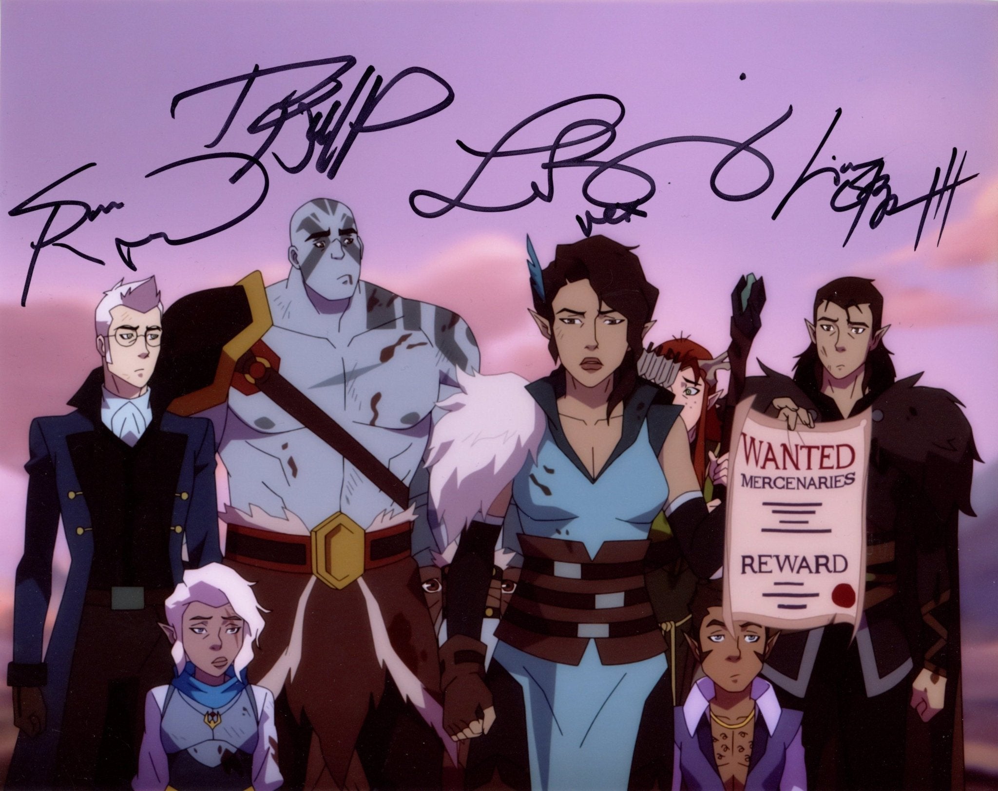 The Legend of Vox Machina 8x10 Cast Signed Photo Bailey, O'Brien, Riegal, Willingham JSA Certified Autograph