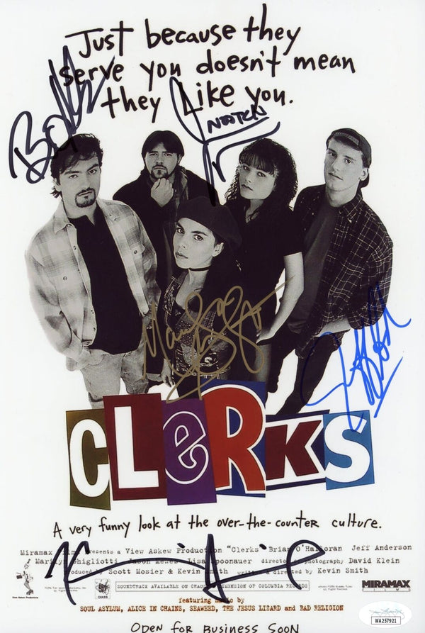 Clerks 8x12 Signed Photo Cast x5 Anderson, Ghigliotti, O'Halloran, Mewes, Smith JSA Certified Autograph