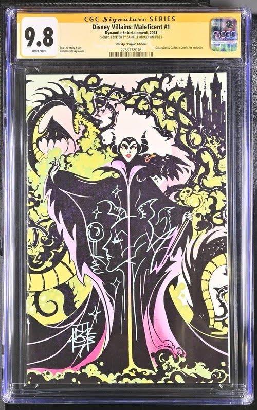 Disney Villains Maleficent #1 GalaxyCon Exclusive Virgin Variant CGC Signature Series 9.8 Signed & Sketch by Otrakji GalaxyCon