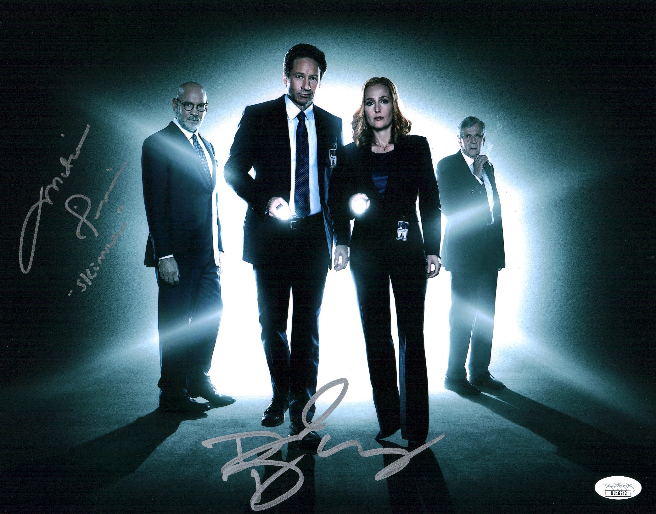 The X Files 11x14 Photo Poster Cast x2 Signed Duchovny, Pileggi JSA Certified Autograph