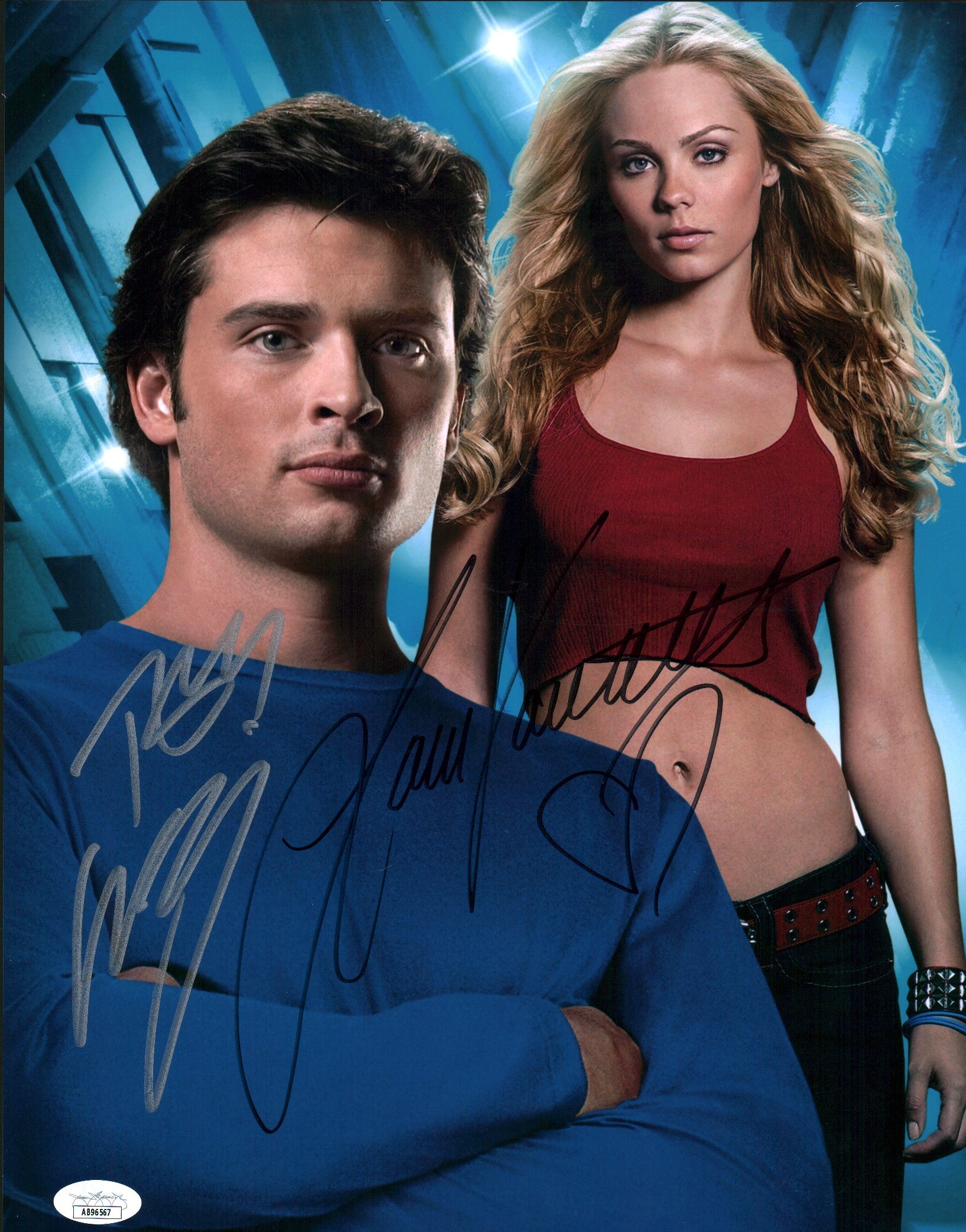 Smallville 11x14 Mini Poster Cast x2 Signed Welling Vandervoort JSA Certified Autograph