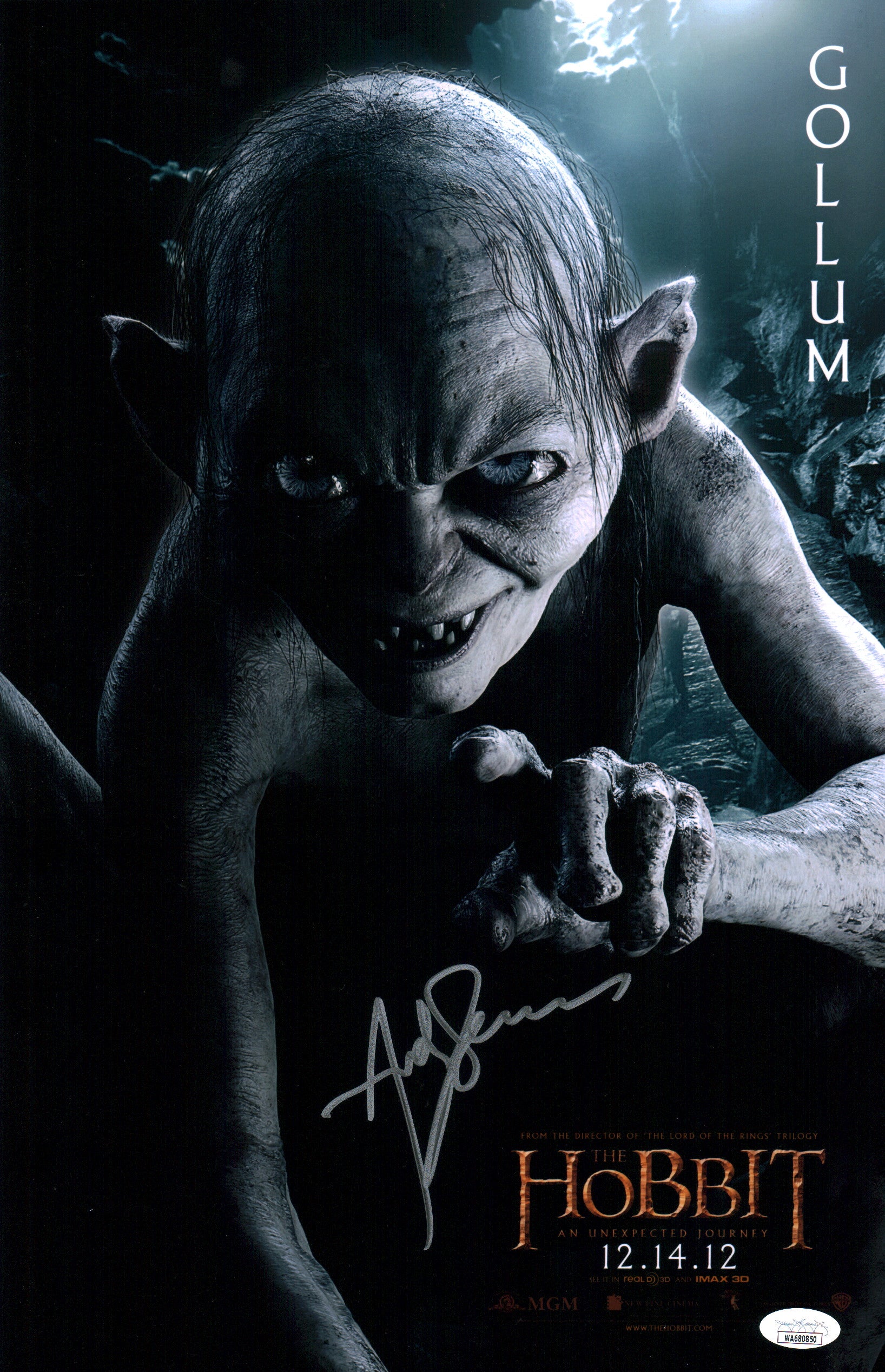 Andy Serkis The Hobbit 11x17 Signed Mini Poster JSA Certified Autograp