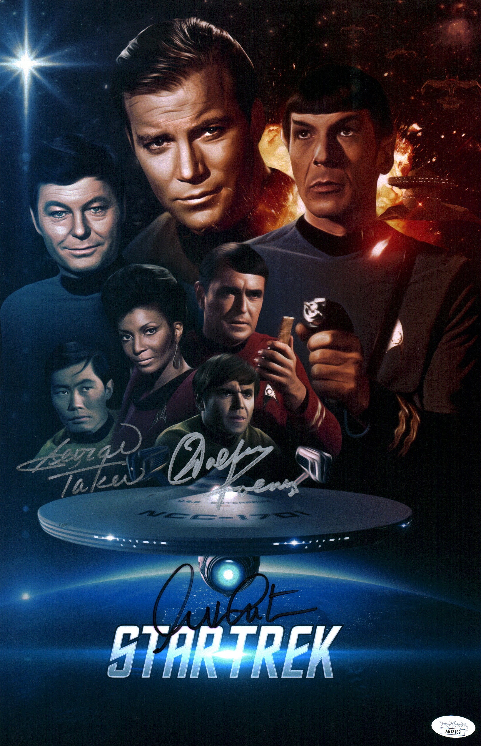 Star Trek 11x14 Mini Poster x3 Signed Koenig Shatner Takei JSA COA Certified Autograph