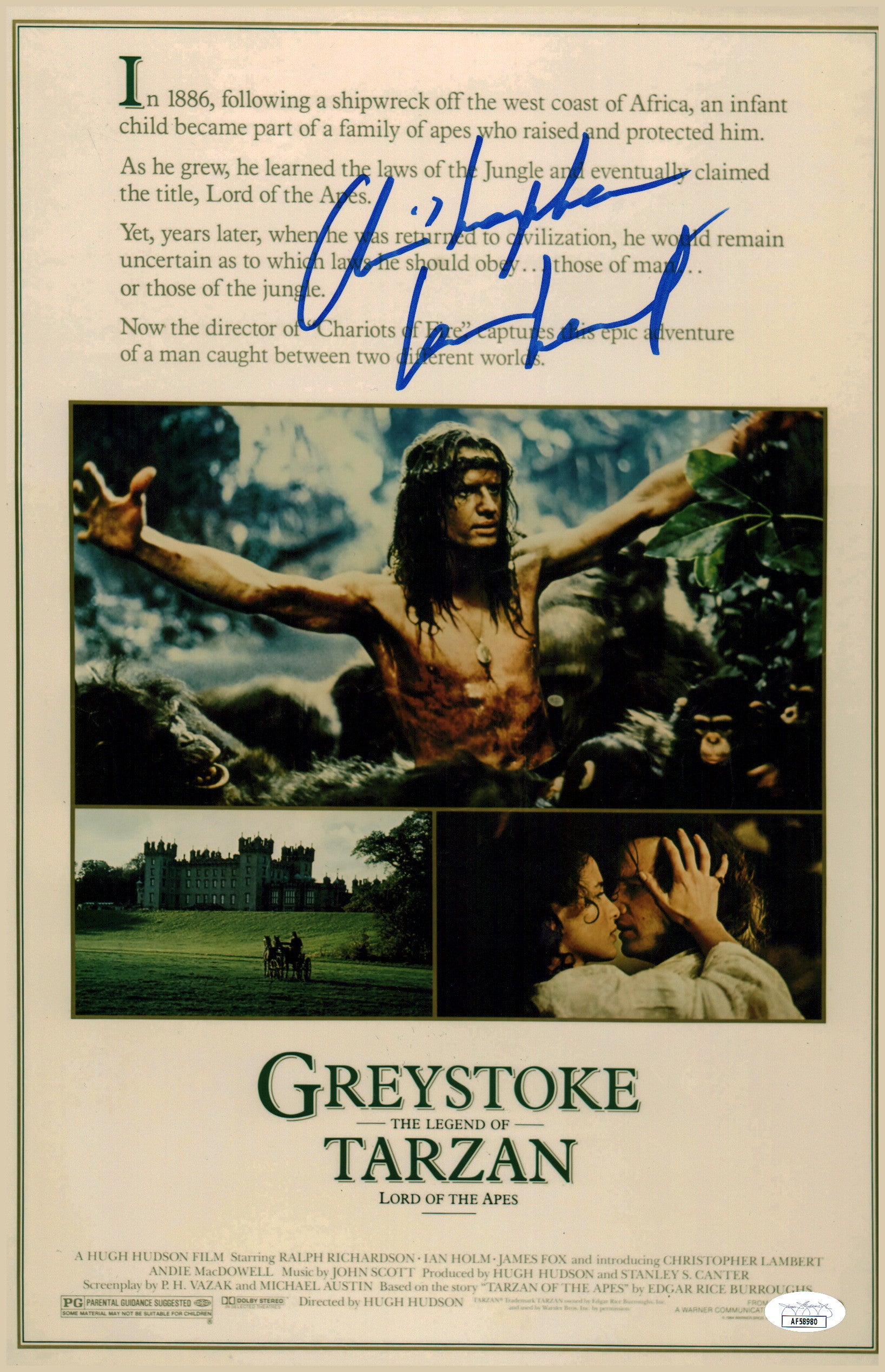 Christopher Lambert Greystoke: Legend of Tarzan 11x17 Signed Photo Poster JSA Certified Autograph