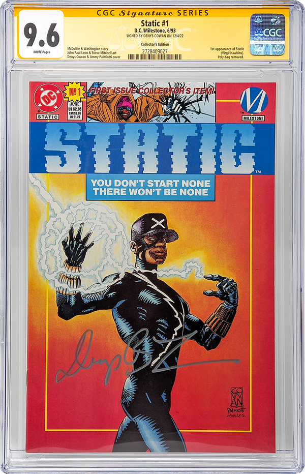 Static #1 Collector's Edition DC/Milestone CGC Signature Series 9.6 Signed Denys Cowan