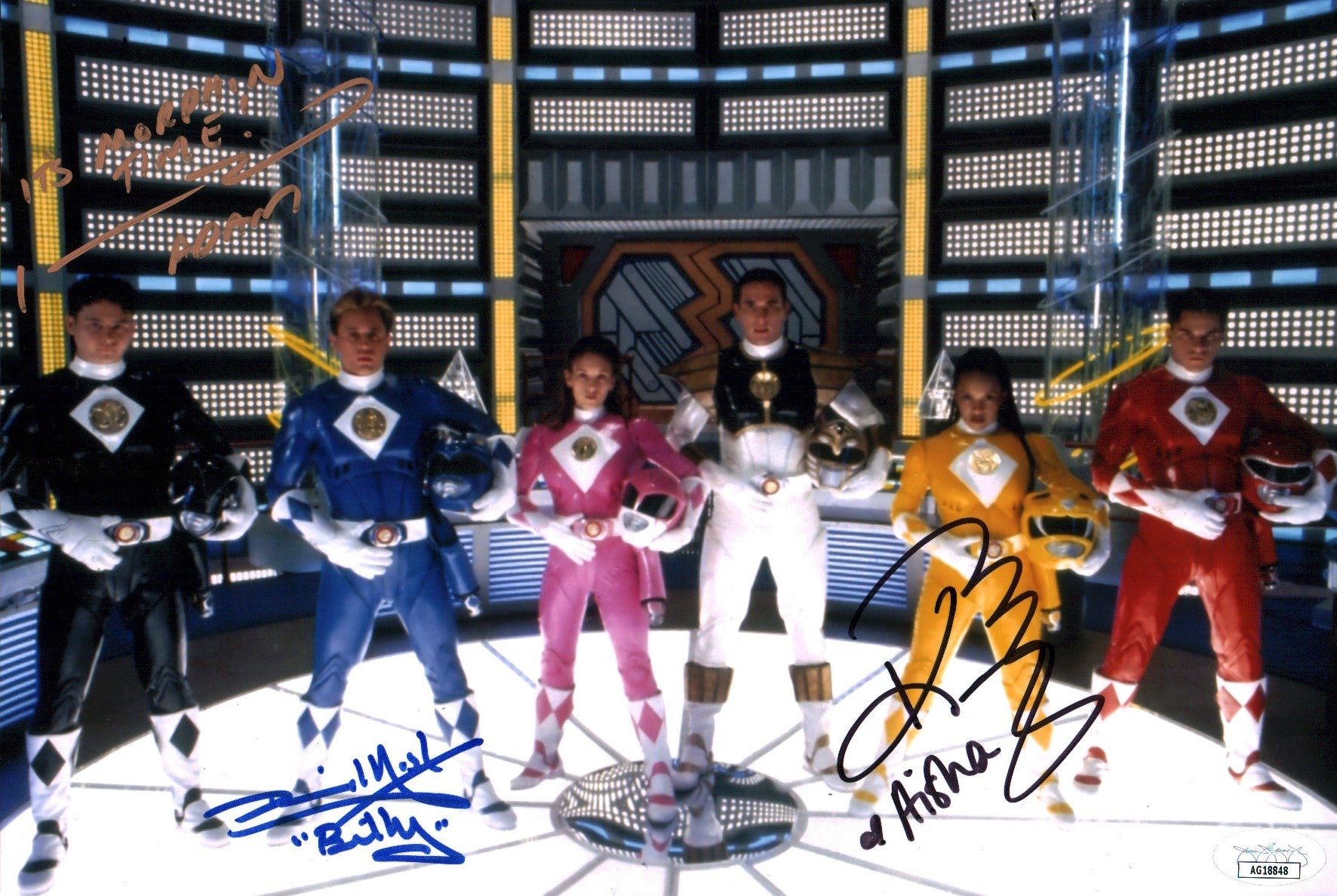 Mighty Morphin Power Rangers 8x12 Signed Photo Cast x3 Ashley, Bosch, Yost JSA Certified Autograph