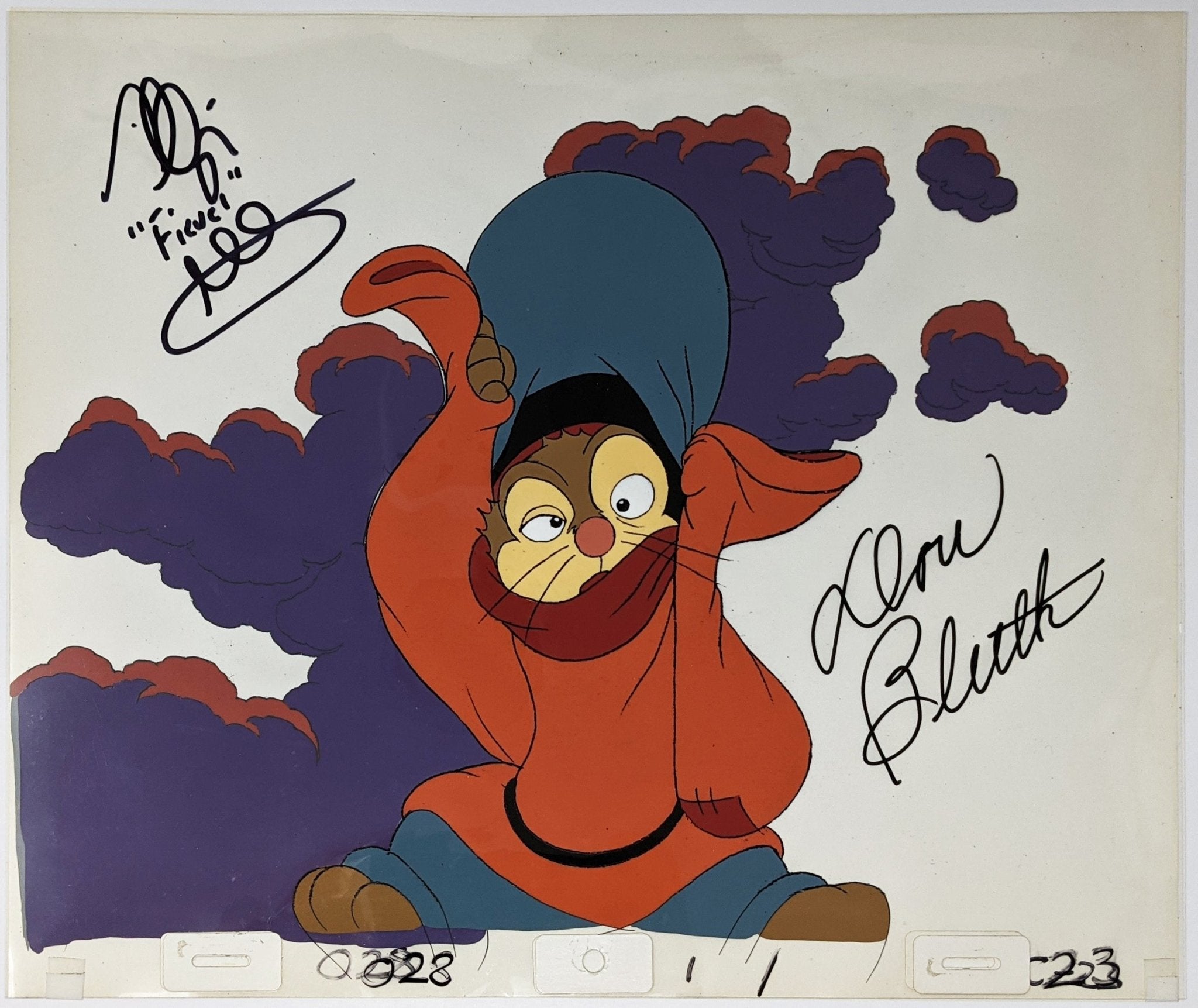 An American Tail 10.5x12.5  Animation Production Cel Cast x2 Signed Bluth, Glasser JSA LOA Certified Autograph