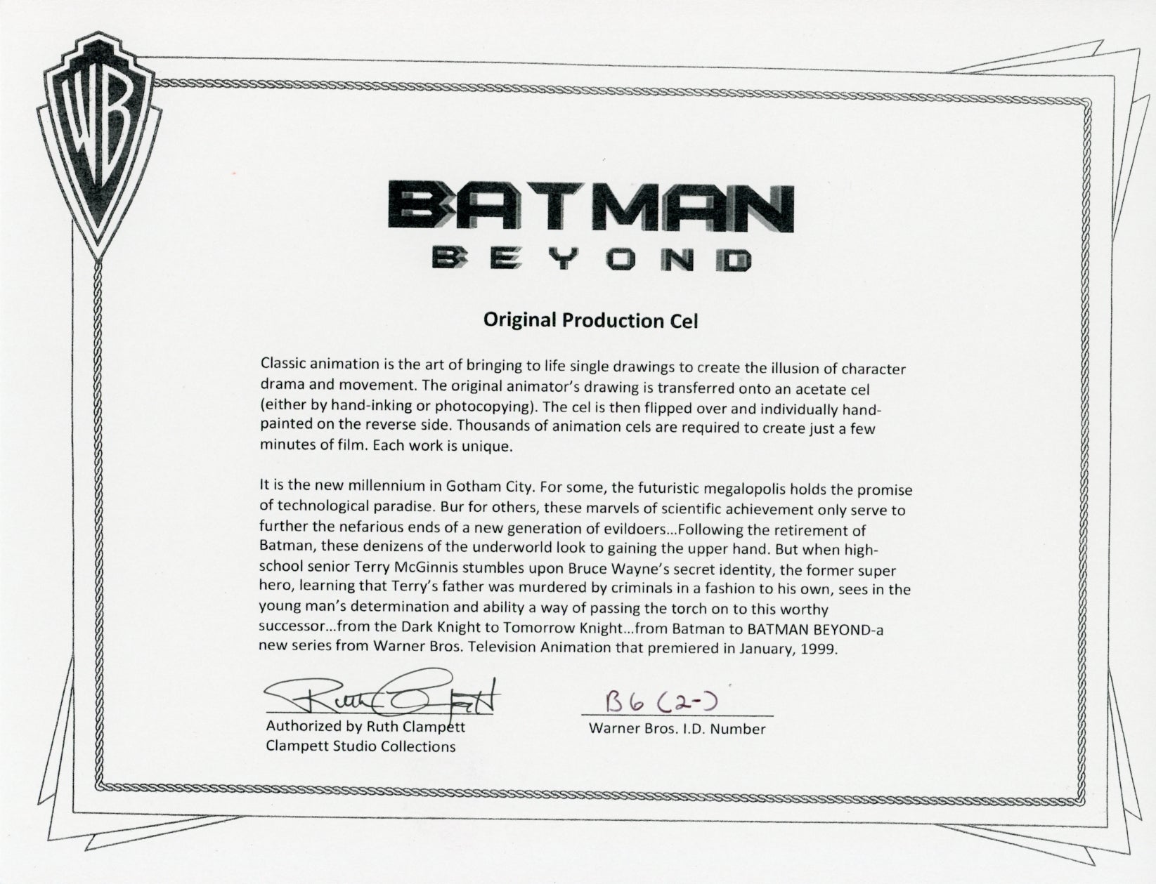 Will Friedle Batman Beyond 9x10.5 Signed Animation Production Cel JSA COA Certified Autograph