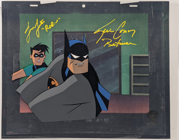 Batman 10.5x12.5 Signed Animation Production Cel Conroy Lester JSA COA Certified Autograph