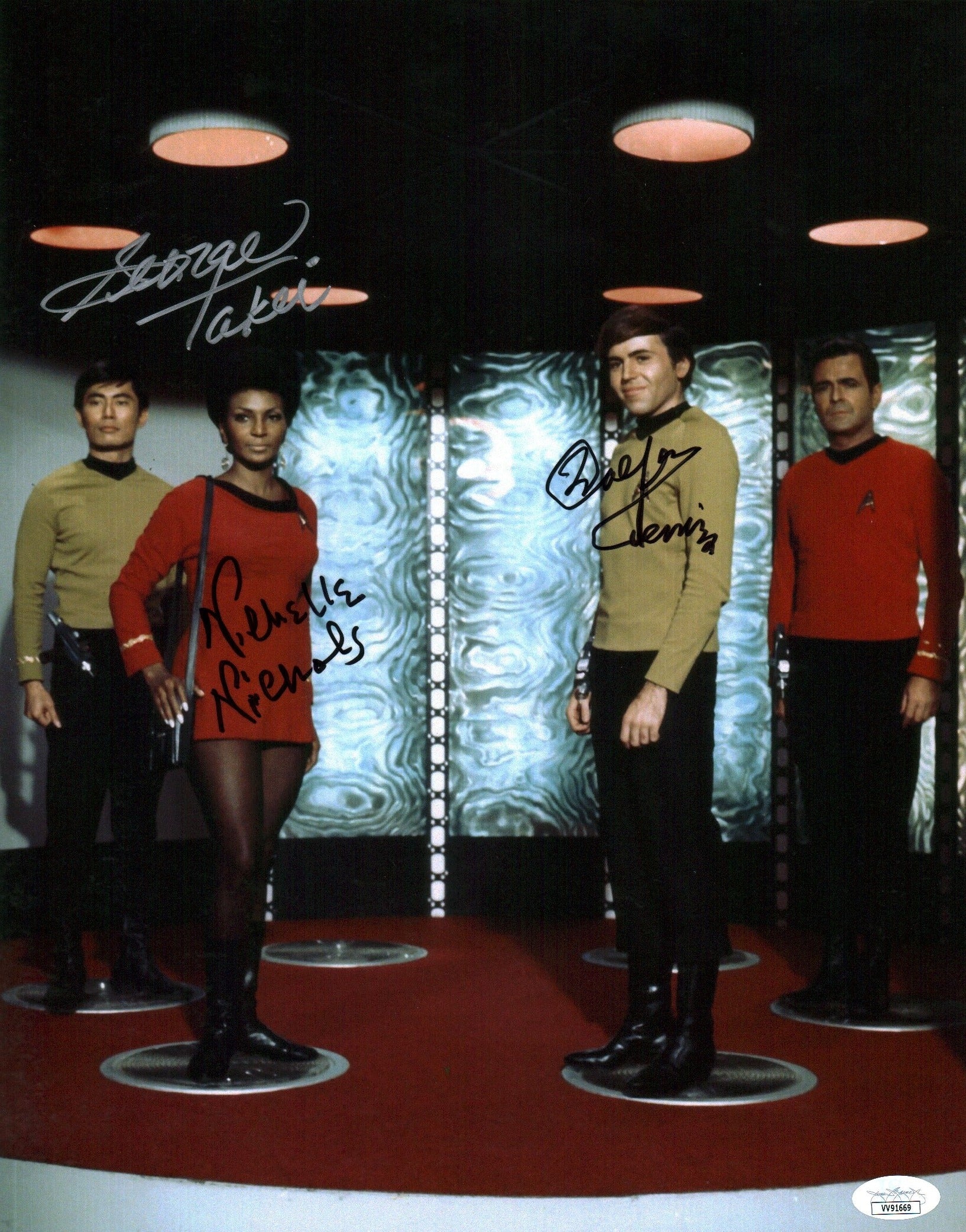 Star Trek 11x14 Mini Poster Cast x3 Signed Koenig Nichols Takei JSA Certified Autograph