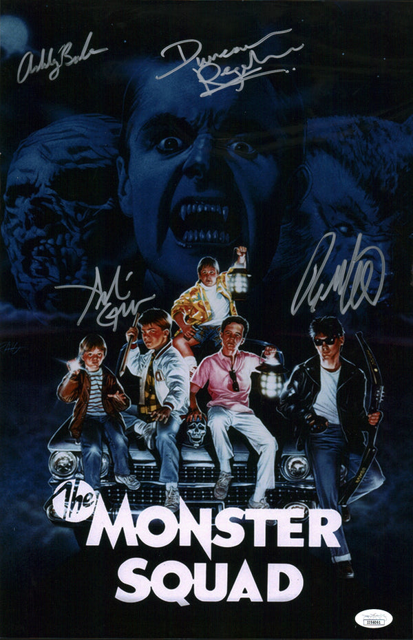 The Monster Squad 11x17 Mini Poster Cast x4 Gower Bank Lambert Regehr Signed JSA Certified Autograph
