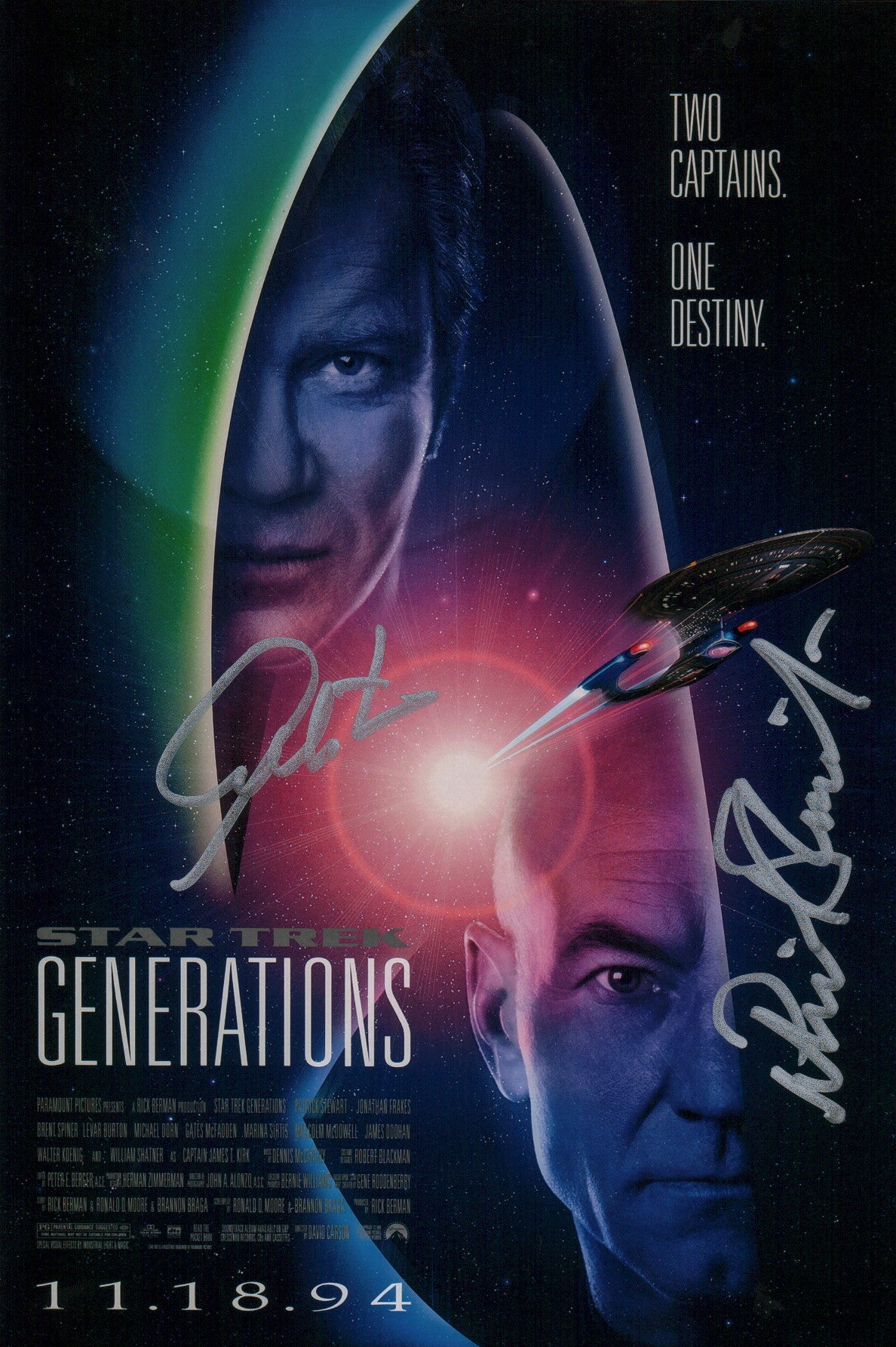 Star Trek Generations 8x12 Photo Cast x2 Signed Shatner, Stewart JSA Certified Autograph