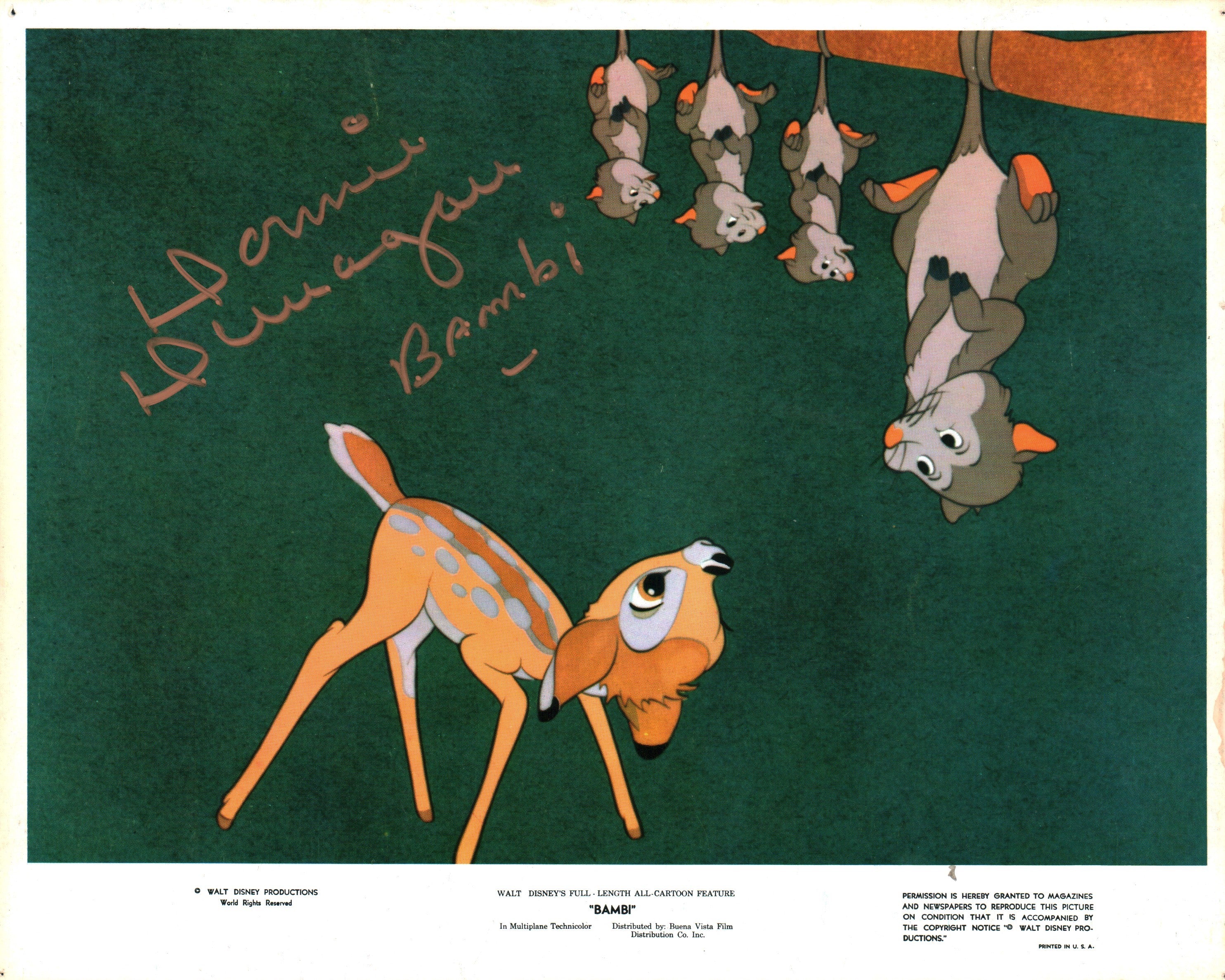 Donnie Dunagan Disney Bambi 8x10 Signed Lobby Card JSA COA Certified Autograph