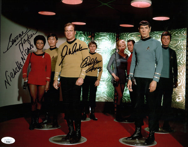 Star Trek 11x14 Mini Poster Cast x4 Signed Koenig Takei Shatner Nichols JSA Certified Autograph