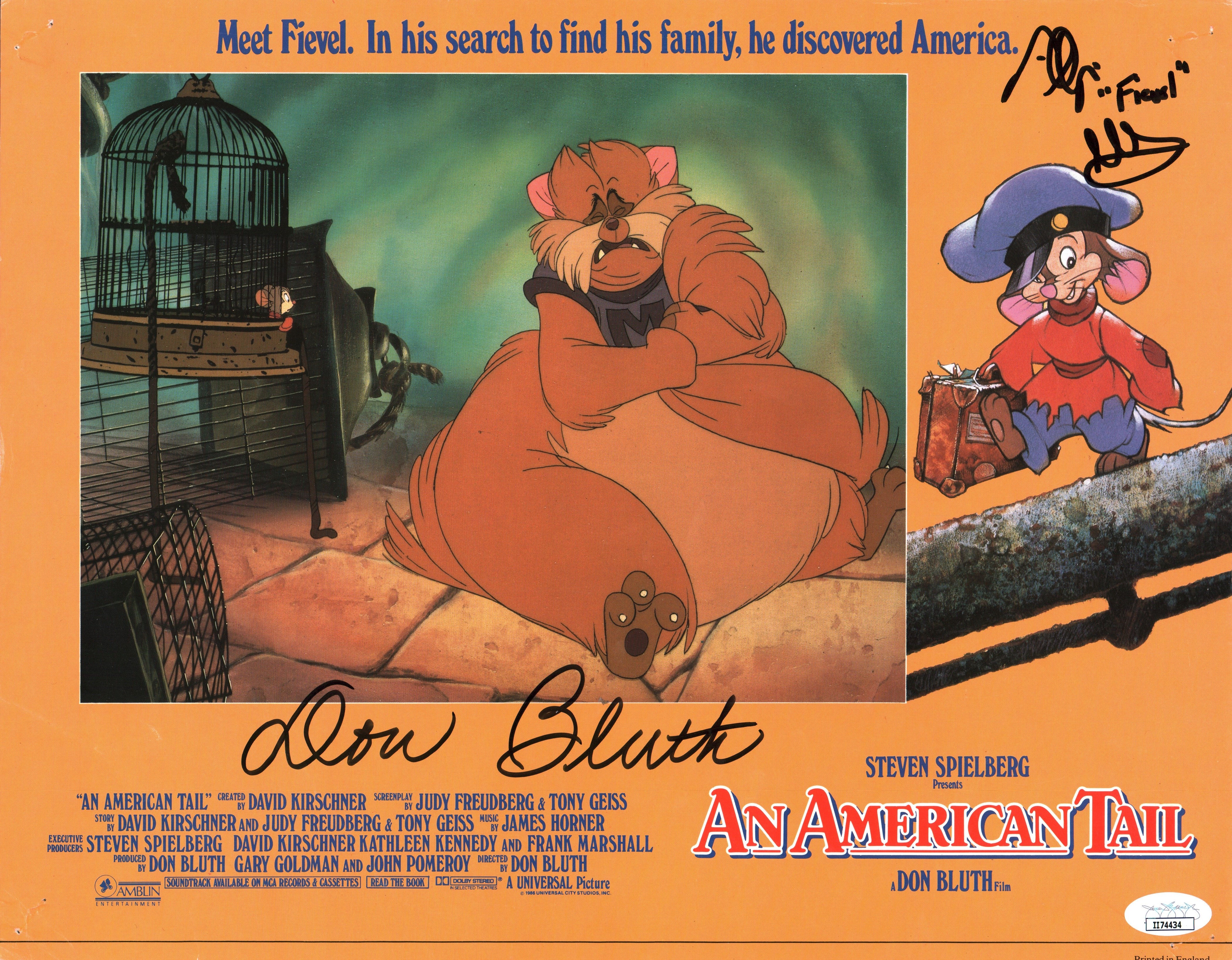 An American Tail Signed Glasser Bluth 11x14 Lobby Card Photo JSA Certified Autograph