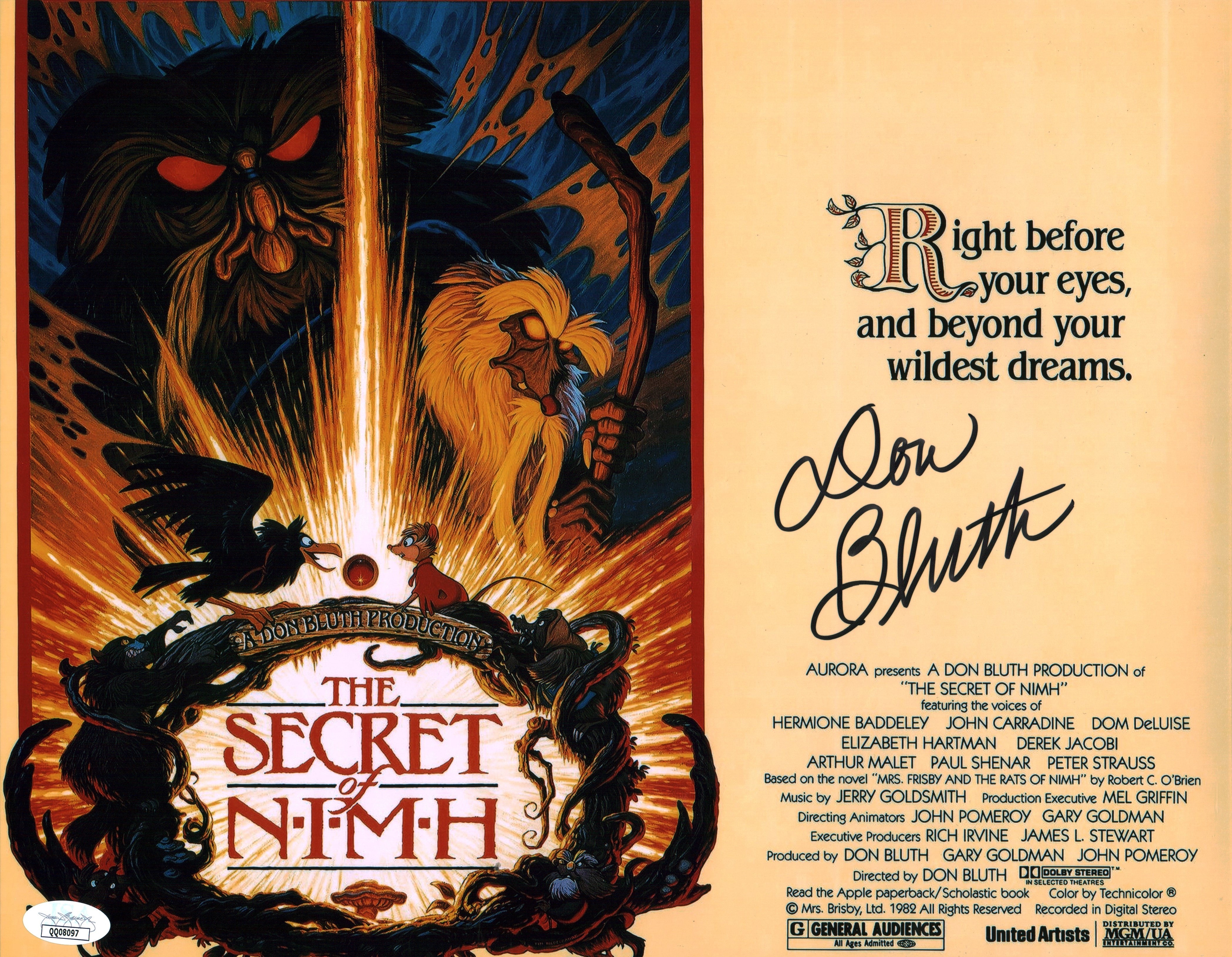 Don Bluth The Secret of NIMH 11x14 Signed Photo Poster JSA Certified Autograph