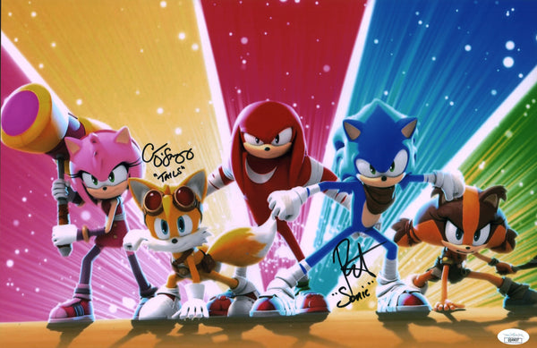 Sonic 11x17 Mini Poster Cast x2 Signed Smith O'Shaughnessey JSA Certified Autograph