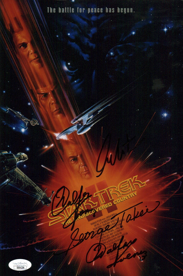 Star Trek VI 8x12 Photo Cast x3 Signed Koenig, Shatner, Takei, JSA Certified Autograph