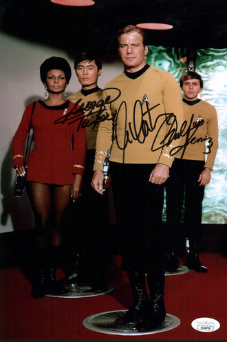 Star Trek 8x12 Photo Cast x3 Signed Koenig, Shatner, Takei JSA Certified Autograph